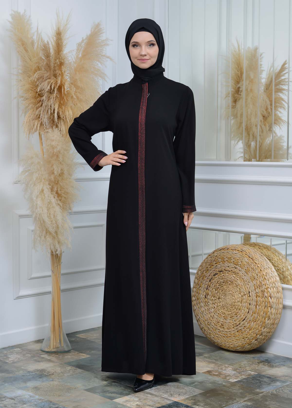 women Rounded Collar  Abaya of Rose Rise fabric 561 - Rot