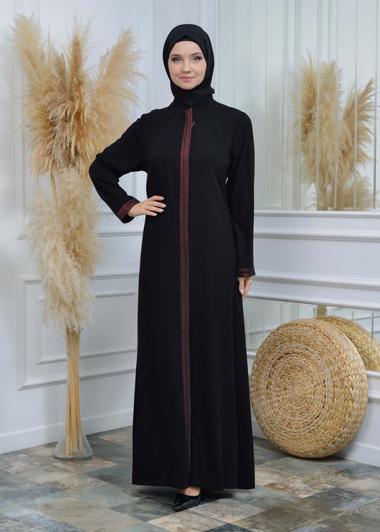 women Rounded Collar  Abaya of Rose Rise fabric 561 - Rot