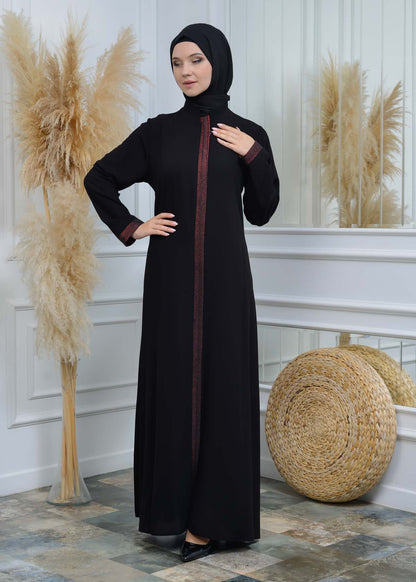 women Rounded Collar  Abaya of Rose Rise fabric 561 - Rot