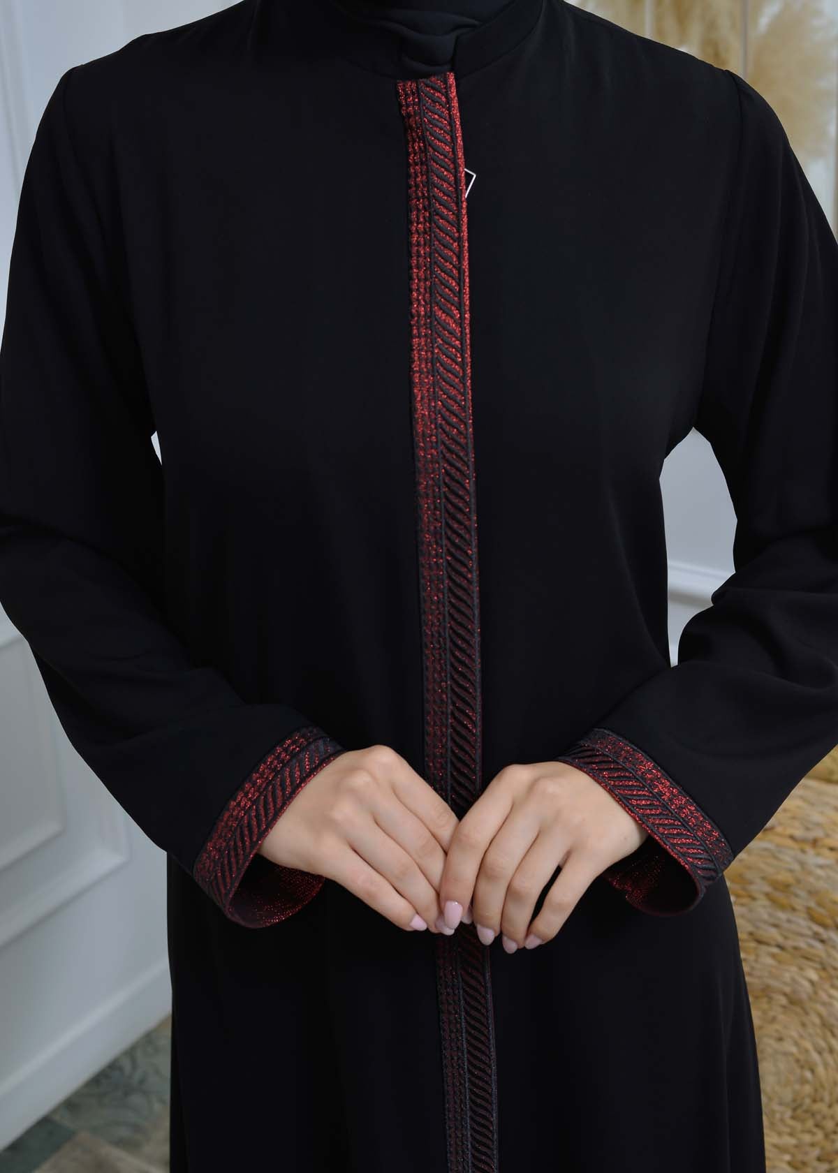 women Rounded Collar  Abaya of Rose Rise fabric 561 - Rot