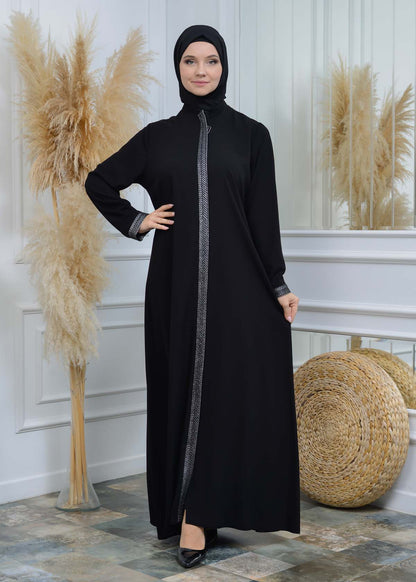 women Rounded Collar  Abaya of Rose Rise fabric 561 - Grau