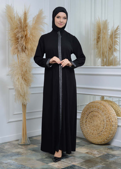 women Rounded Collar  Abaya of Rose Rise fabric 561 - Grau