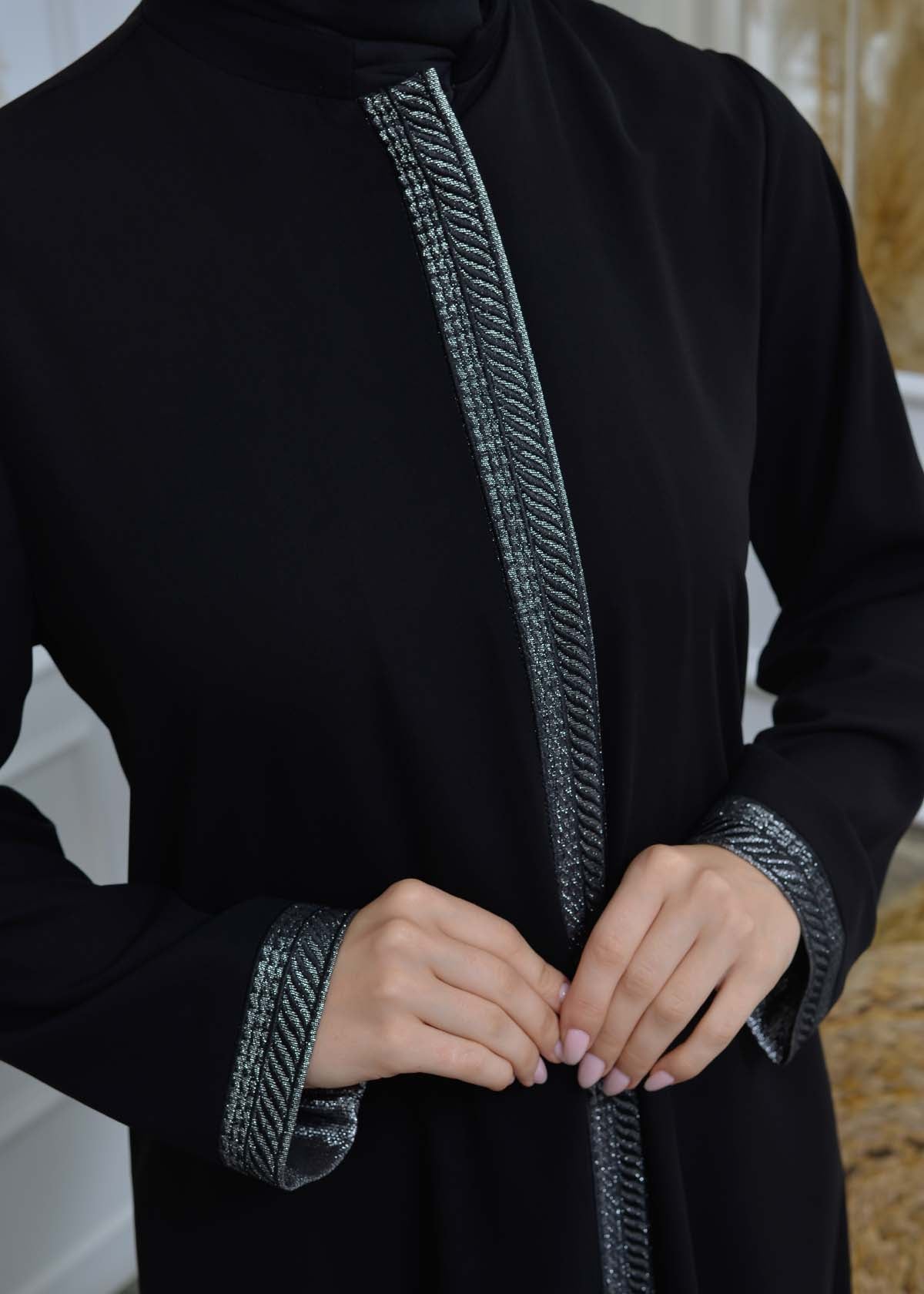 women Rounded Collar  Abaya of Rose Rise fabric 561 - Grau