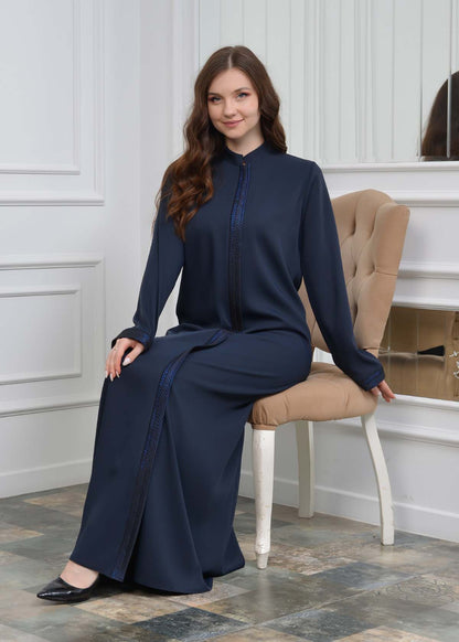 women Rounded Collar  Abaya of Rose Rise fabric 561 - Dunkelblau