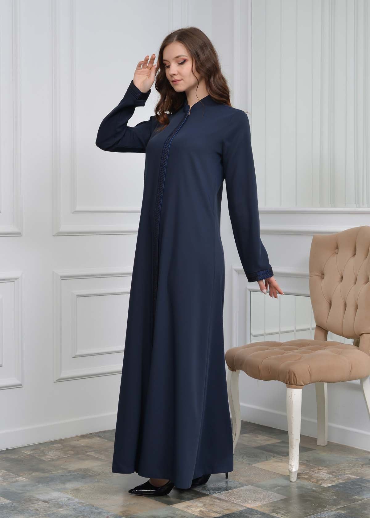 women Rounded Collar  Abaya of Rose Rise fabric 561 - Dunkelblau