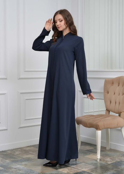 women Rounded Collar  Abaya of Rose Rise fabric 561 - Dunkelblau