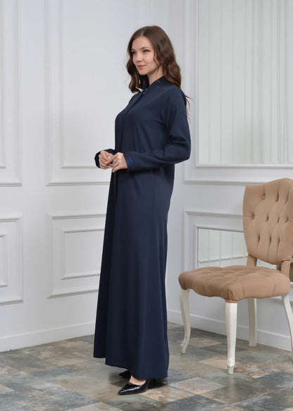 women Rounded Collar  Abaya of Rose Rise fabric 561 - Dunkelblau