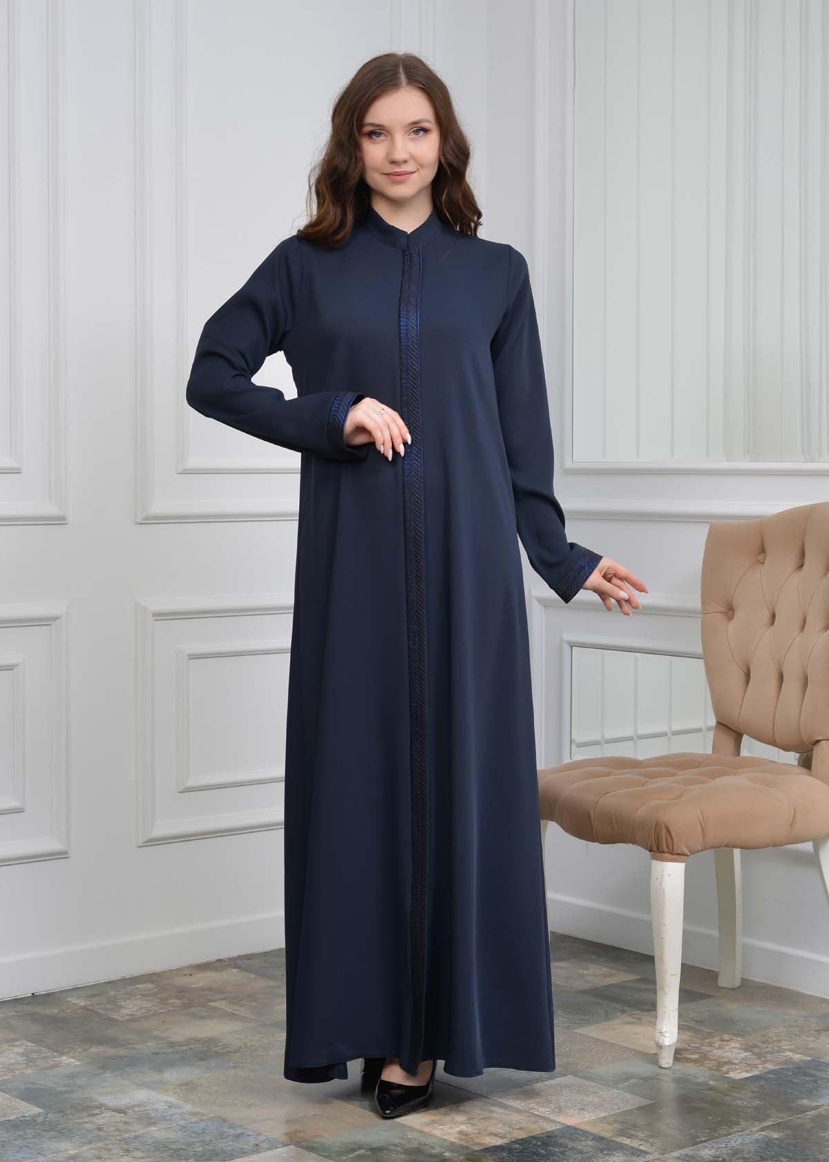 women Rounded Collar  Abaya of Rose Rise fabric 561 - Dunkelblau