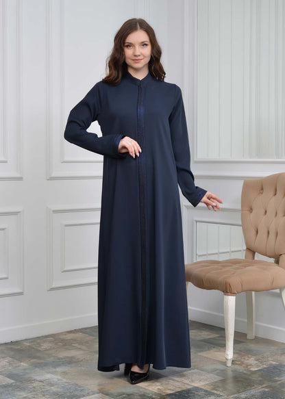 women Rounded Collar  Abaya of Rose Rise fabric 561 - Dunkelblau