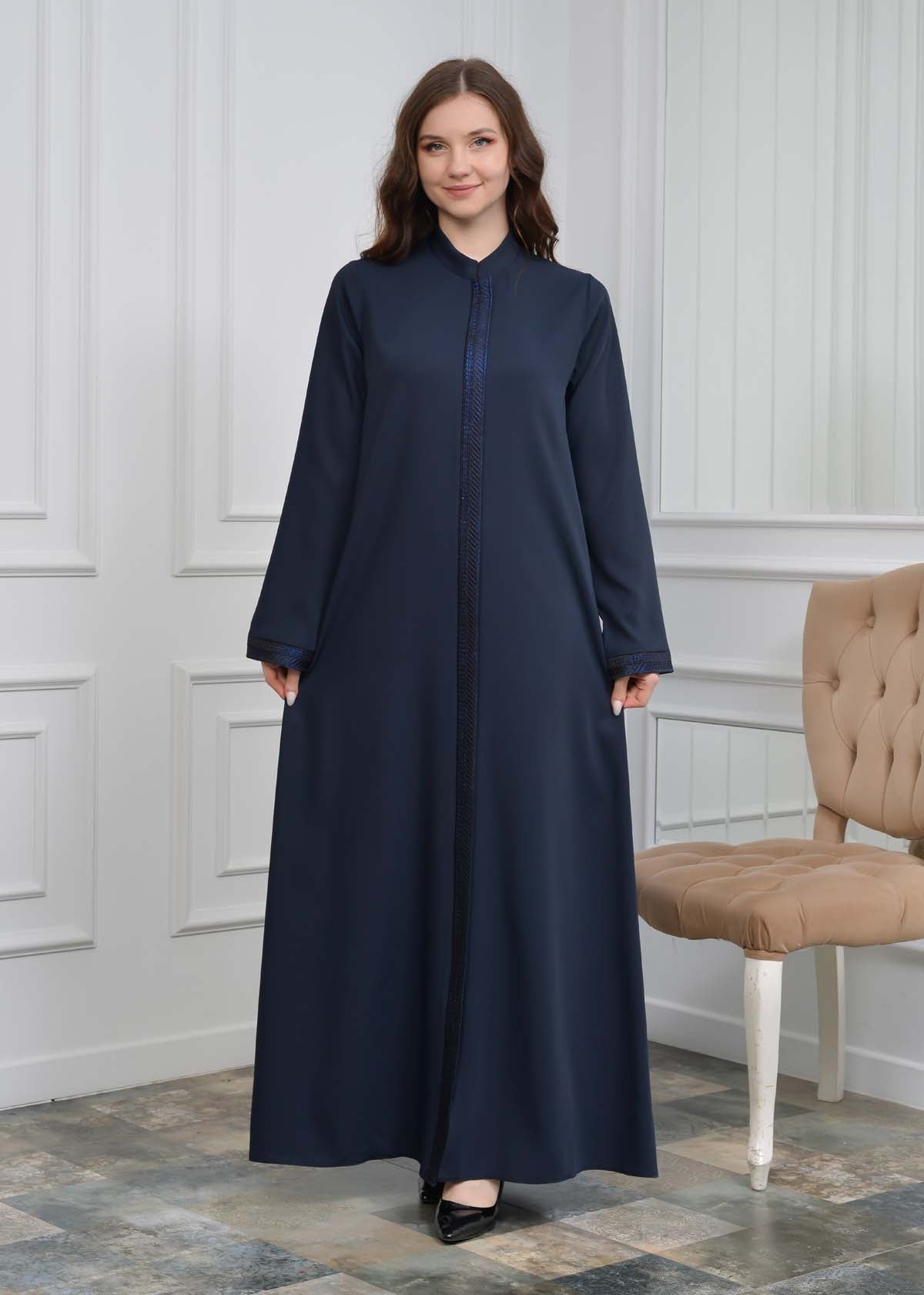 women Rounded Collar  Abaya of Rose Rise fabric 561 - Dunkelblau