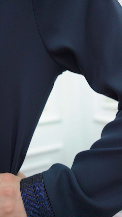 women Rounded Collar  Abaya of Rose Rise fabric 561 - Dunkelblau
