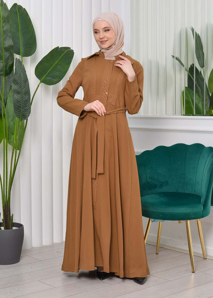 Gefütterter Langmantel mit abnehmbarer Kapuze 1203 - Cognac