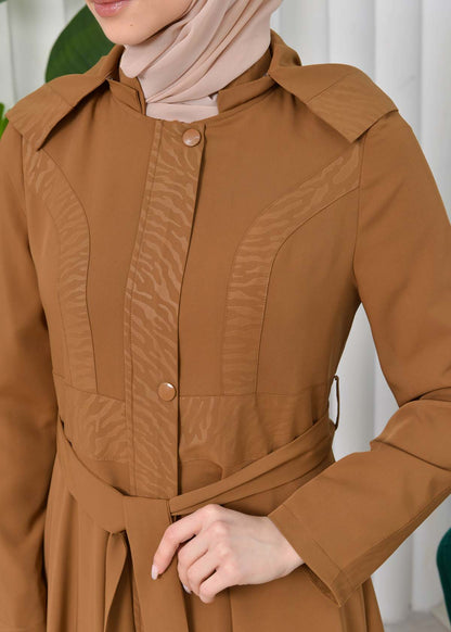 Gefütterter Langmantel mit abnehmbarer Kapuze 1203 - Cognac