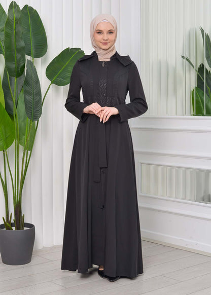 Gefütterter Langmantel mit abnehmbarer Kapuze 1203 - Schwarz