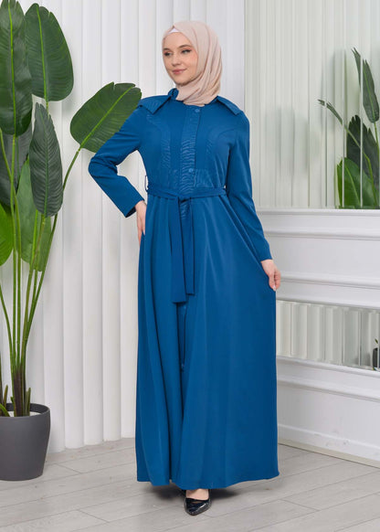 Gefütterter Langmantel mit abnehmbarer Kapuze 1203 - Türkis