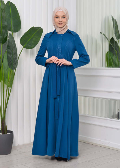 Gefütterter Langmantel mit abnehmbarer Kapuze 1203 - Türkis