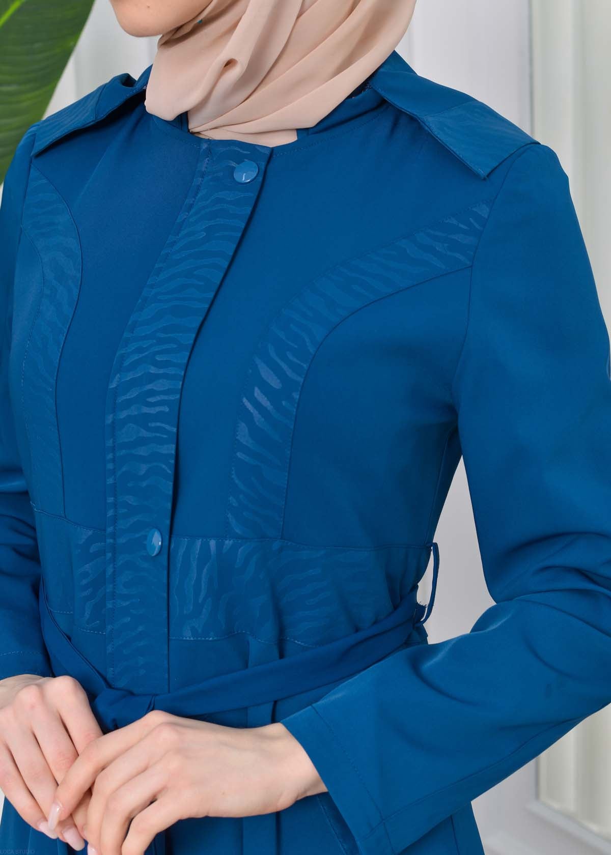 Gefütterter Langmantel mit abnehmbarer Kapuze 1203 - Türkis