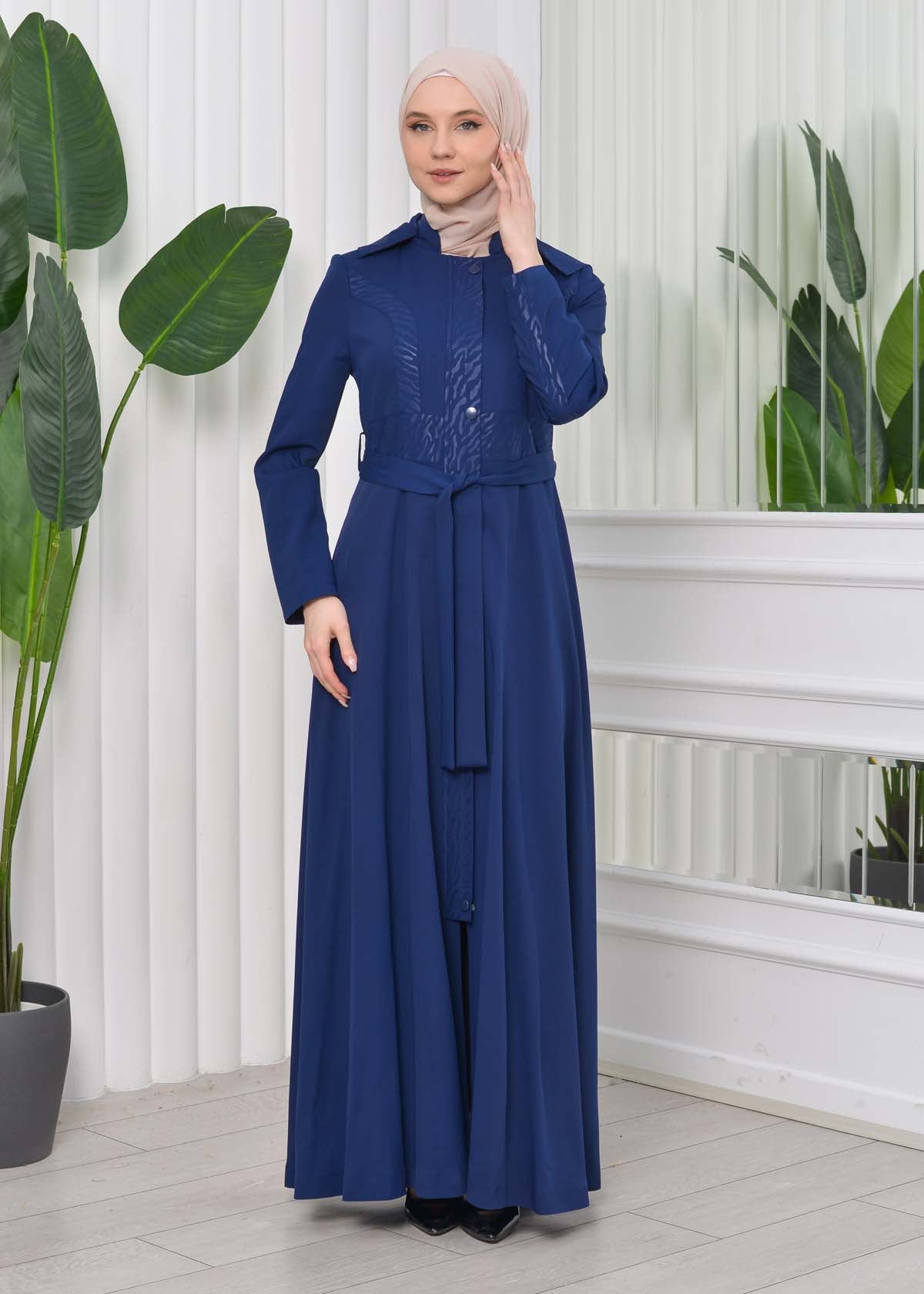 Gefütterter Langmantel mit abnehmbarer Kapuze 1203 - Dunkelblau