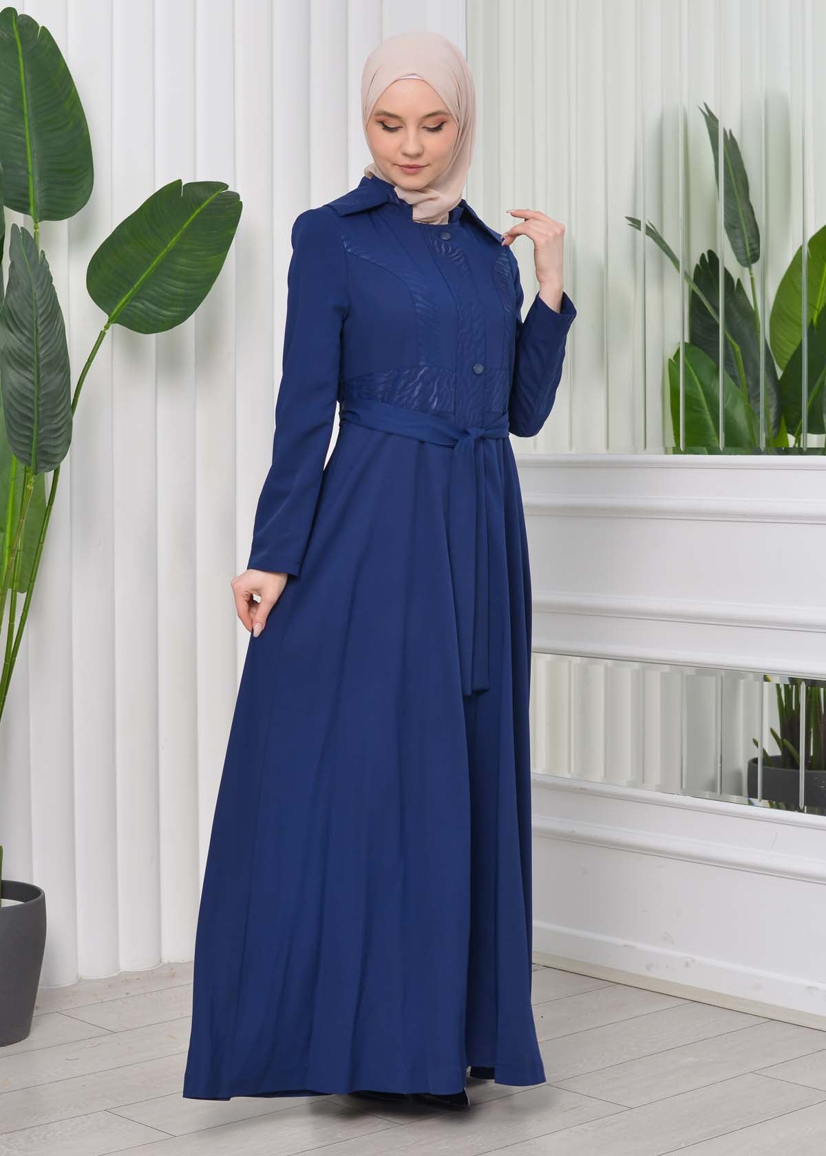 Gefütterter Langmantel mit abnehmbarer Kapuze 1203 - Dunkelblau