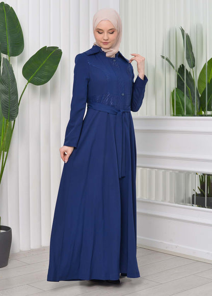 Gefütterter Langmantel mit abnehmbarer Kapuze 1203 - Dunkelblau