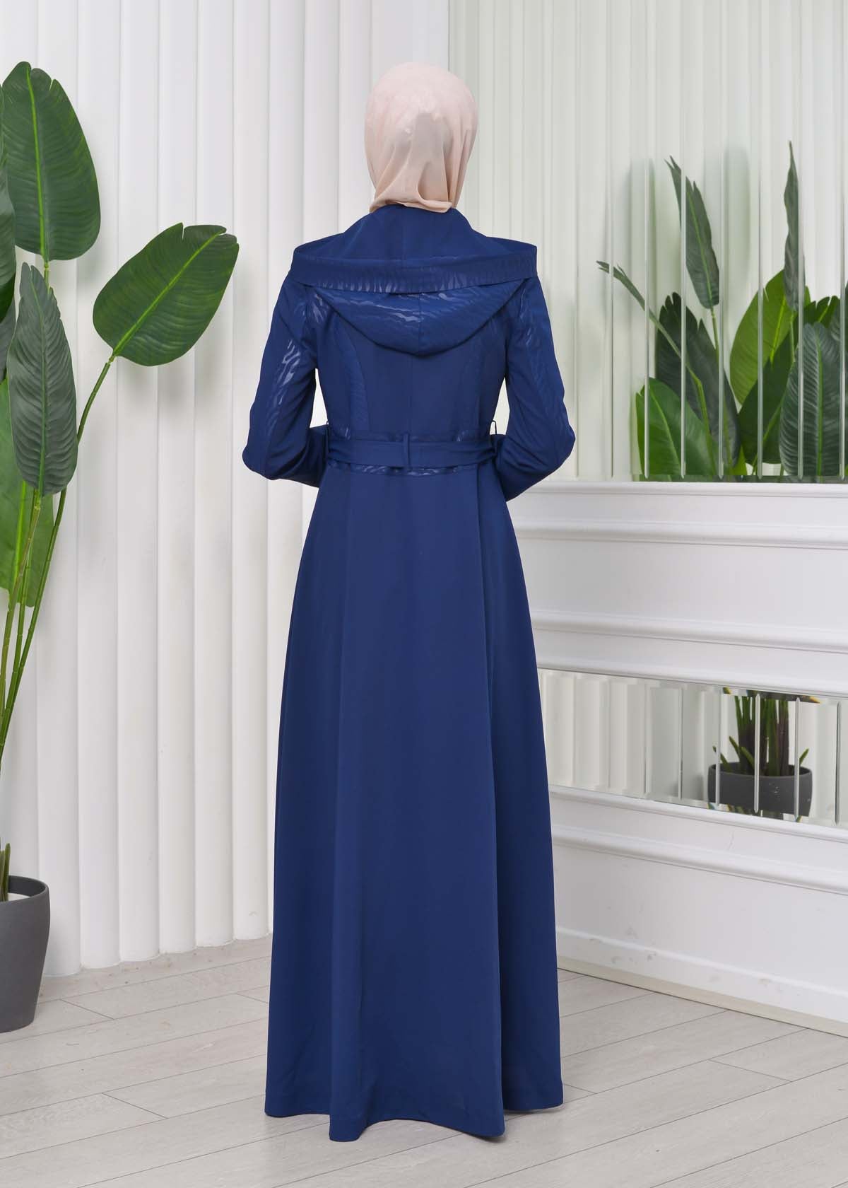 Gefütterter Langmantel mit abnehmbarer Kapuze 1203 - Dunkelblau