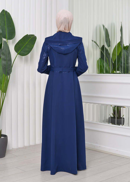 Gefütterter Langmantel mit abnehmbarer Kapuze 1203 - Dunkelblau