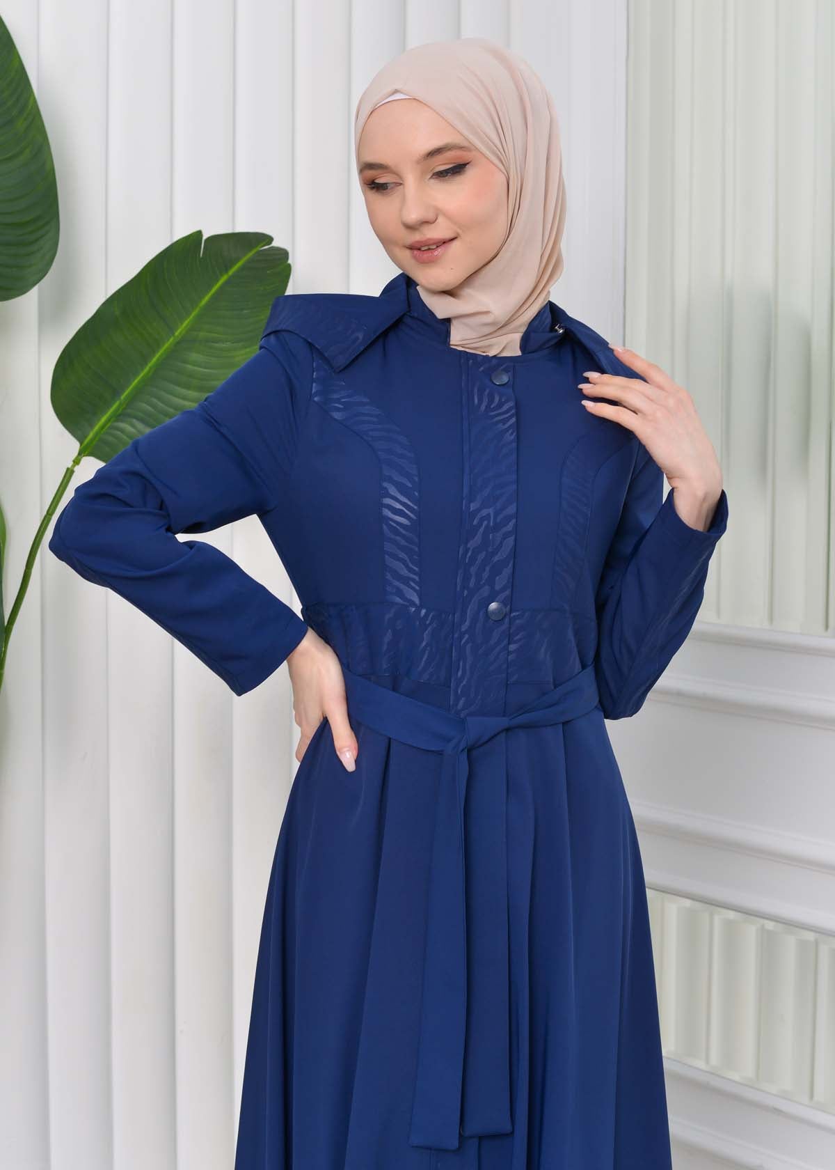 Gefütterter Langmantel mit abnehmbarer Kapuze 1203 - Dunkelblau