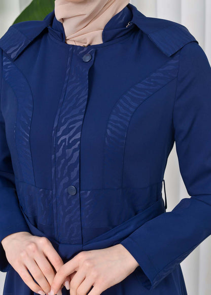 Gefütterter Langmantel mit abnehmbarer Kapuze 1203 - Dunkelblau