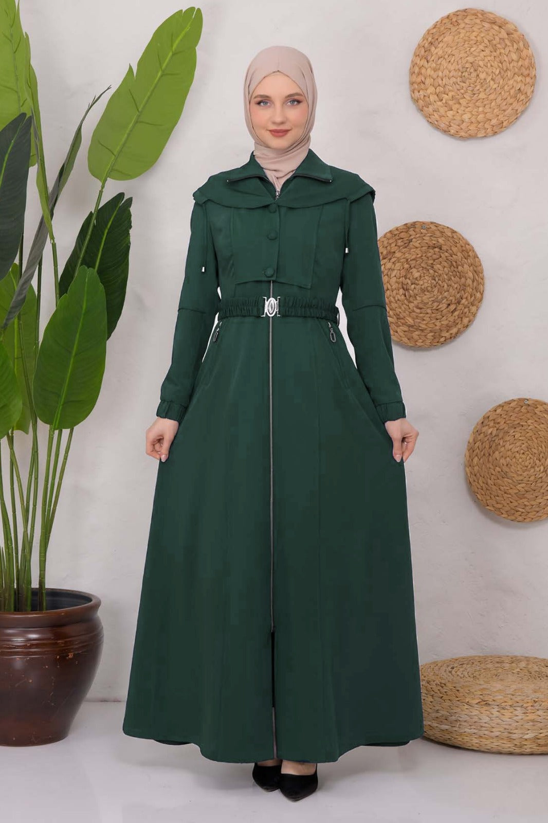 brada-Mantel mit Knopf-Bolero und Kapuze 1220 - Petrol