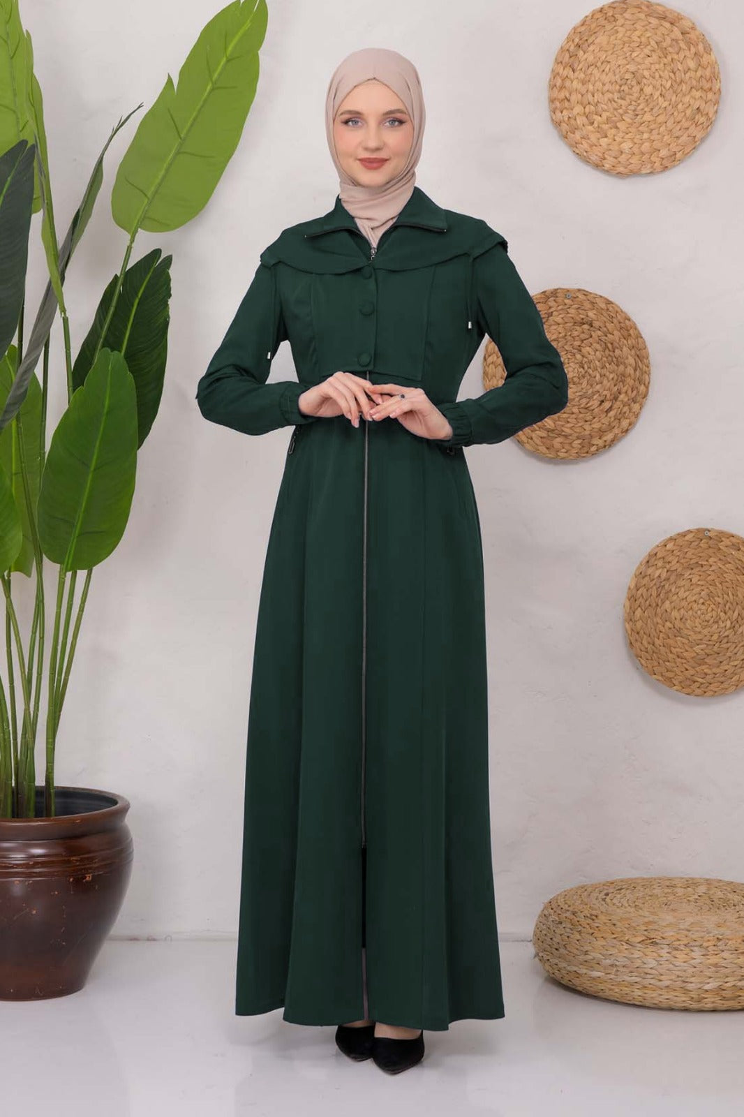 brada-Mantel mit Knopf-Bolero und Kapuze 1220 - Petrol