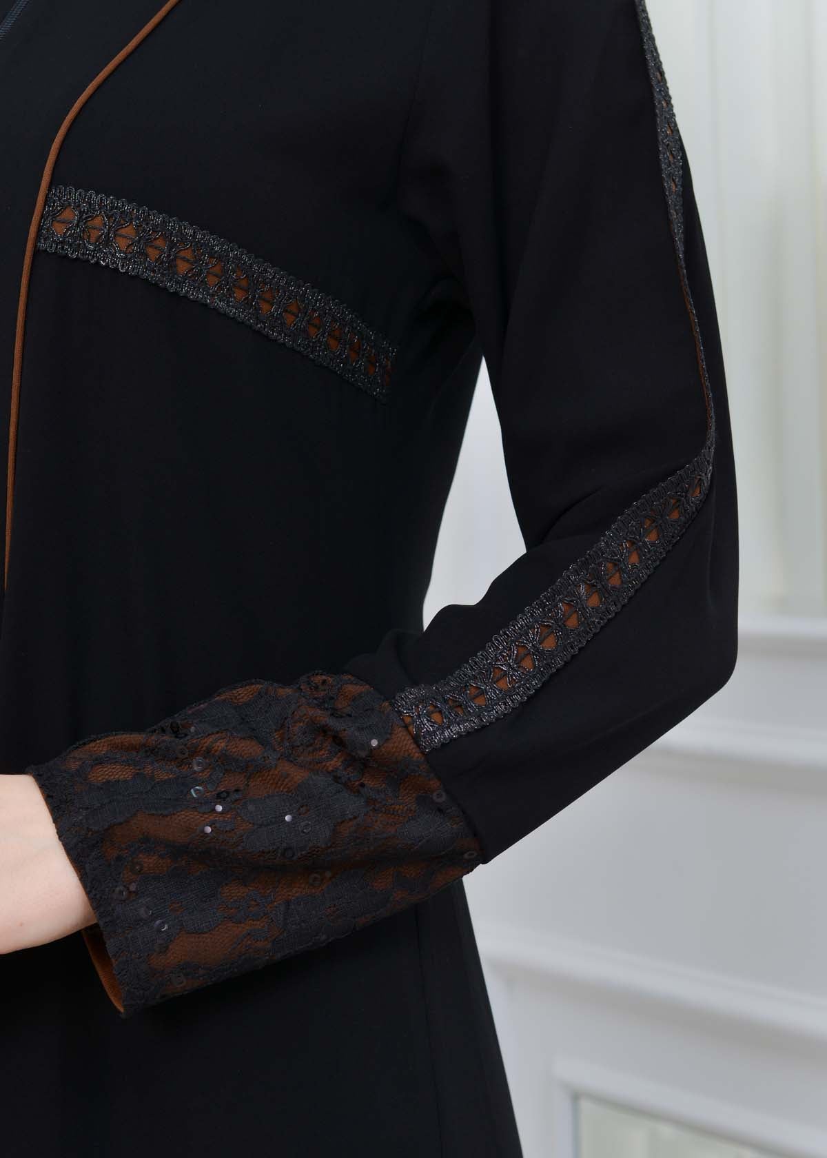 Hooded Zippered Hijab Abaya 613 - Cognac