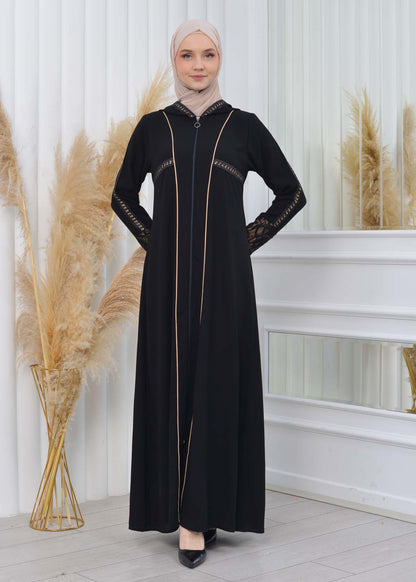 Hooded Zippered Hijab Abaya 613 - Beige