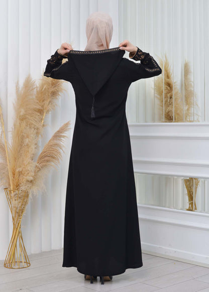 Hooded Zippered Hijab Abaya 613 - Beige