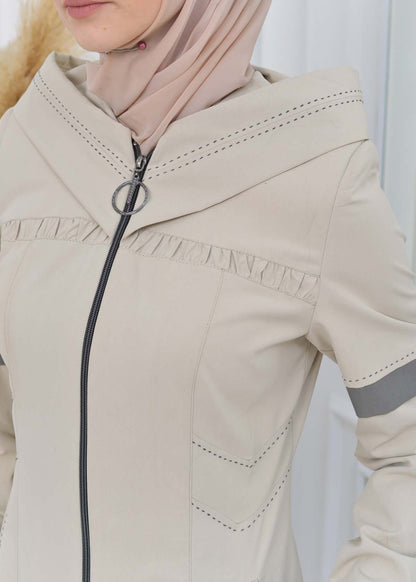 Hooded Zippered Hijab Trench Coat 1202 - Beige