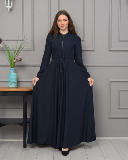 Womens Hooded Abaya with Detachable Belt 694 - Dunkelblau
