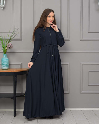 Womens Hooded Abaya with Detachable Belt 694 - Dunkelblau