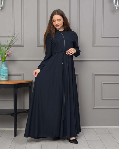 Womens Hooded Abaya with Detachable Belt 694 - Dunkelblau