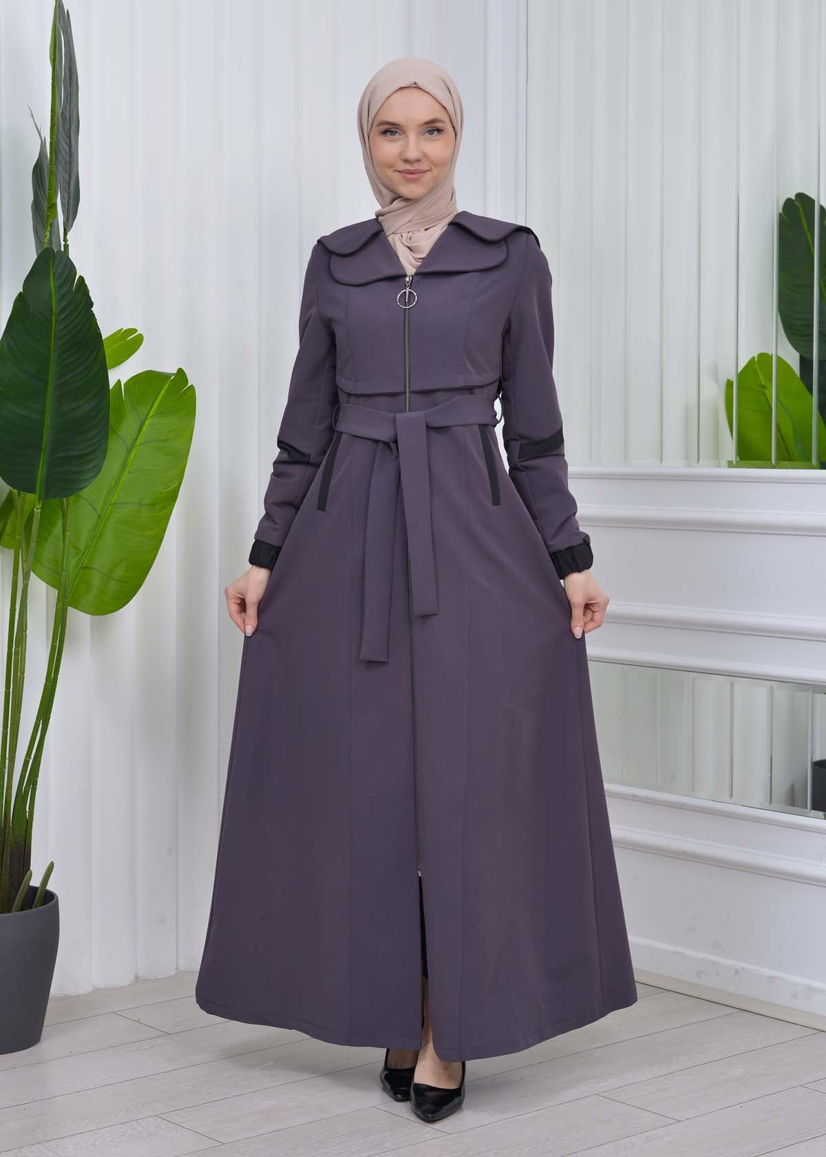 Damen Trenchcoat Frühlings/Sommer Slim Fit mit Gürtel und Kapuze (A-Linie) 1211 - Anthrazit