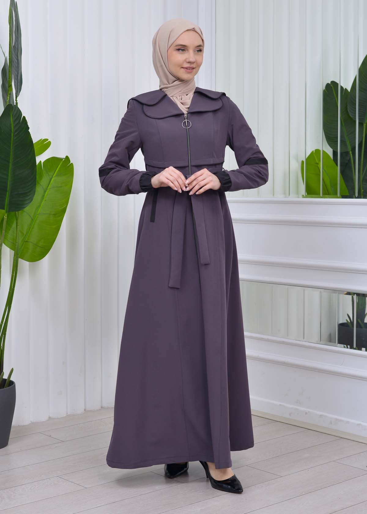 Damen Trenchcoat Frühlings/Sommer Slim Fit mit Gürtel und Kapuze (A-Linie) 1211 - Anthrazit