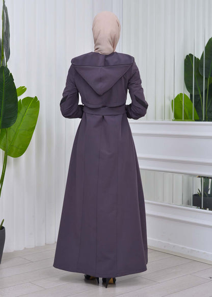 Damen Trenchcoat Frühlings/Sommer Slim Fit mit Gürtel und Kapuze (A-Linie) 1211 - Anthrazit