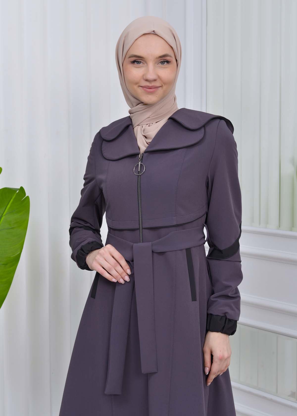 Damen Trenchcoat Frühlings/Sommer Slim Fit mit Gürtel und Kapuze (A-Linie) 1211 - Anthrazit