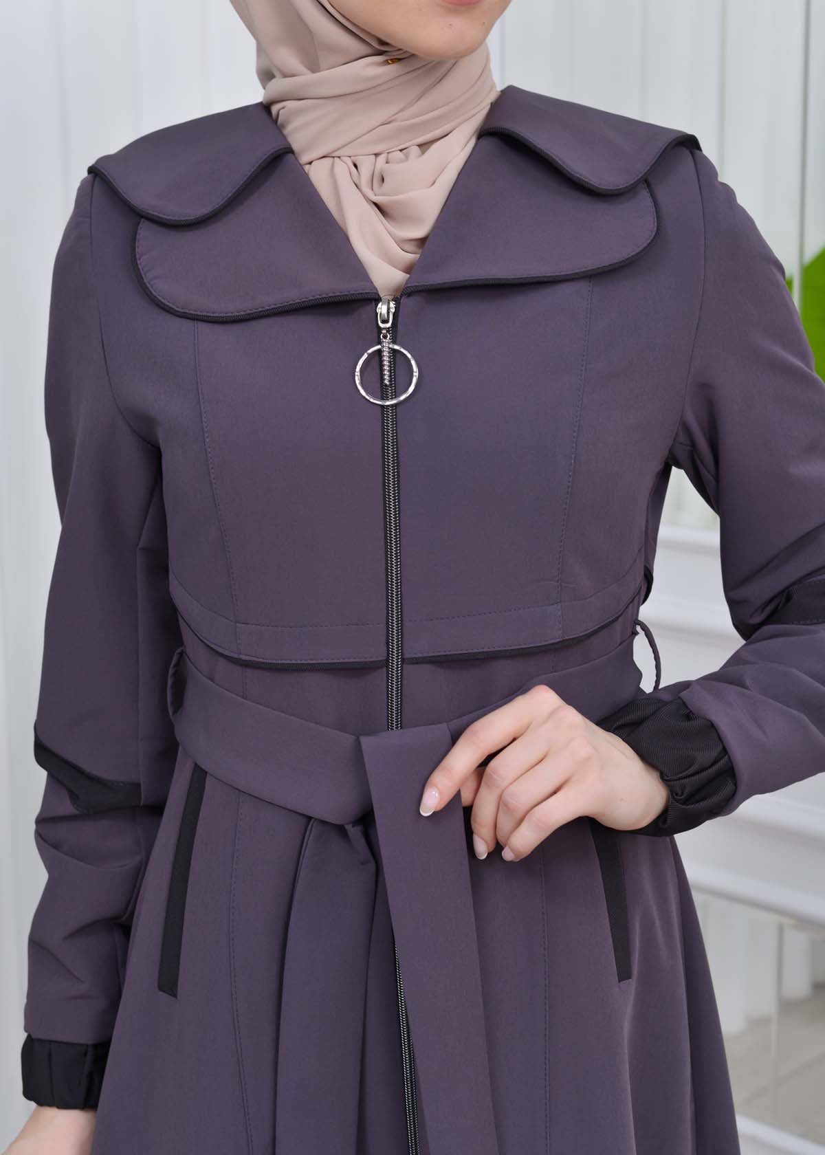 Damen Trenchcoat Frühlings/Sommer Slim Fit mit Gürtel und Kapuze (A-Linie) 1211 - Anthrazit