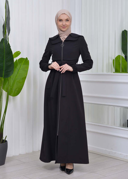 Damen Trenchcoat Frühlings/Sommer Slim Fit mit Gürtel und Kapuze (A-Linie) 1211 - Schwarz