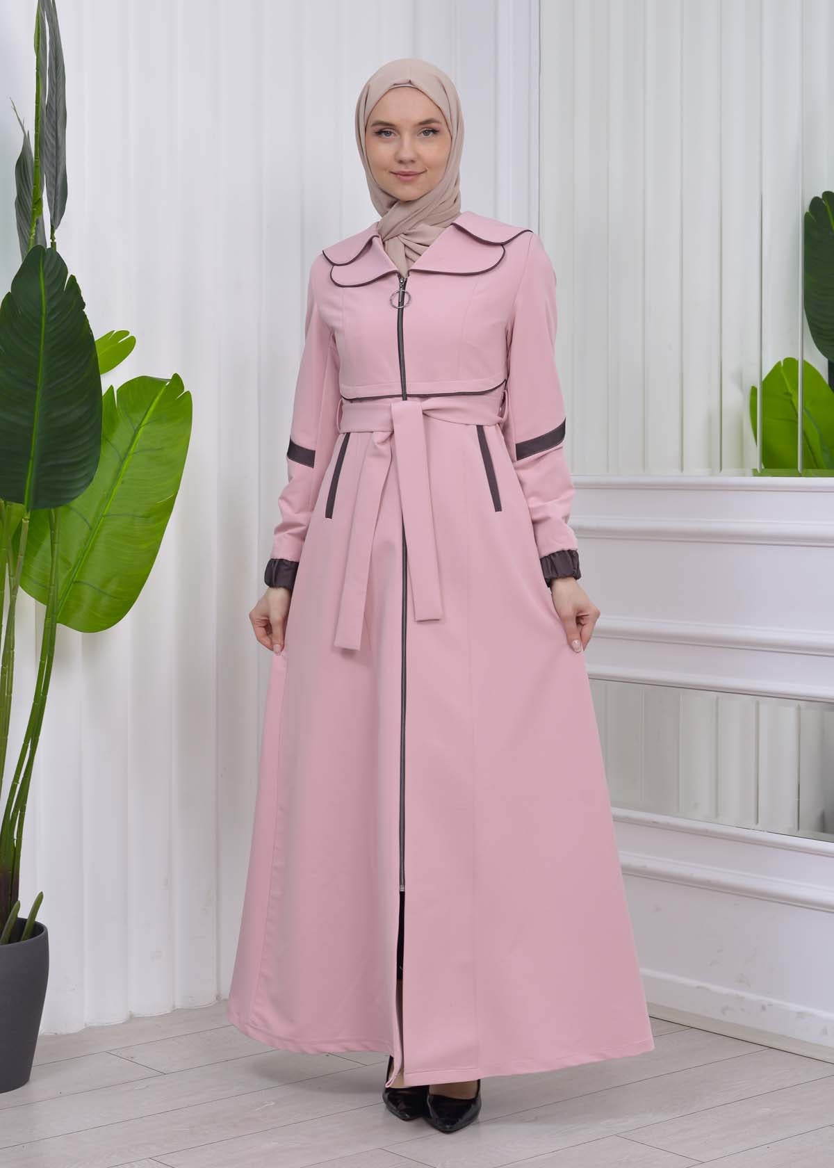 Damen Trenchcoat Frühlings/Sommer Slim Fit mit Gürtel und Kapuze (A-Linie) 1211 - Rosa