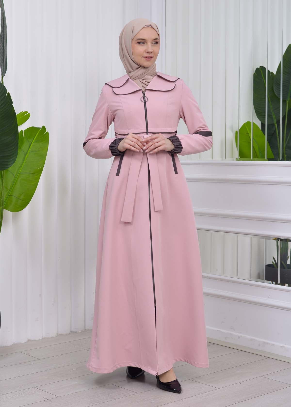Damen Trenchcoat Frühlings/Sommer Slim Fit mit Gürtel und Kapuze (A-Linie) 1211 - Rosa