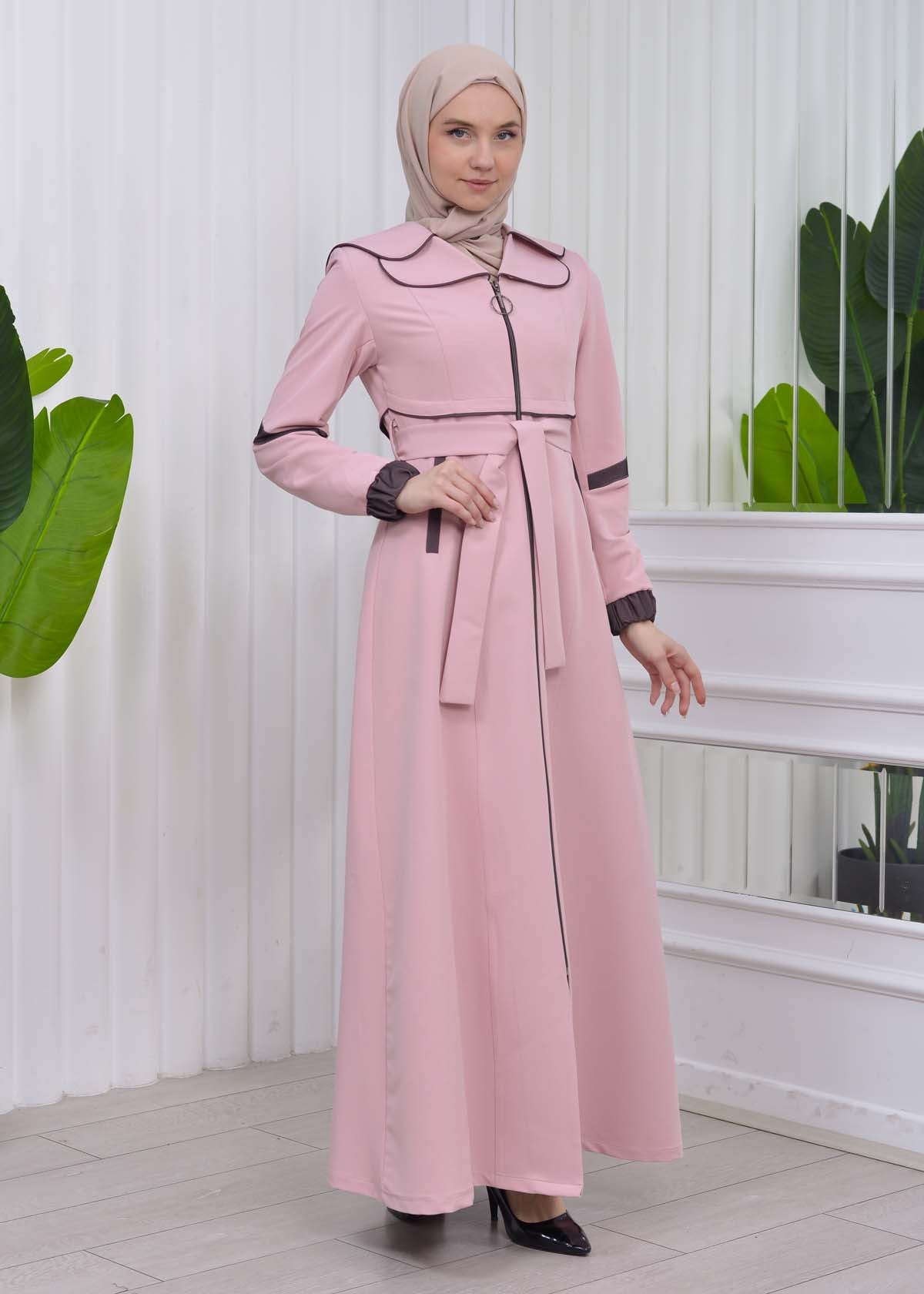 Damen Trenchcoat Frühlings/Sommer Slim Fit mit Gürtel und Kapuze (A-Linie) 1211 - Rosa