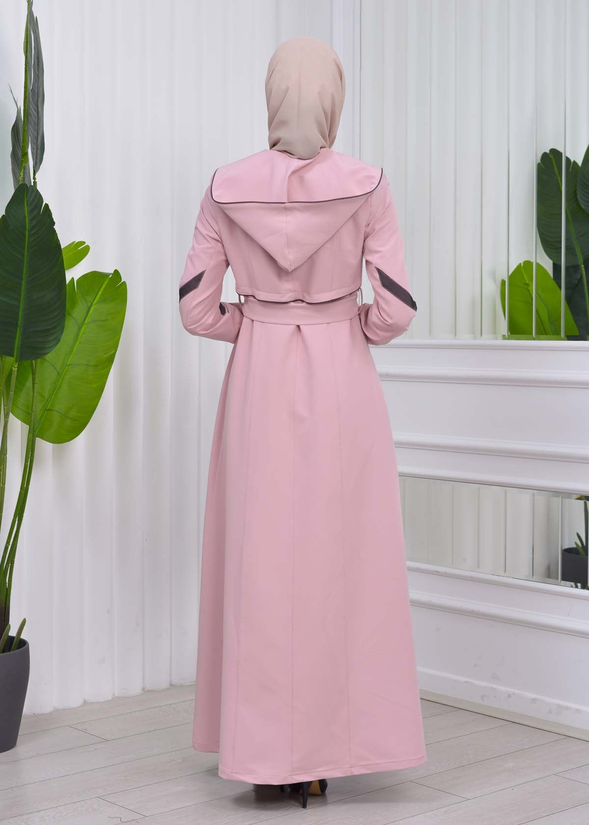 Damen Trenchcoat Frühlings/Sommer Slim Fit mit Gürtel und Kapuze (A-Linie) 1211 - Rosa