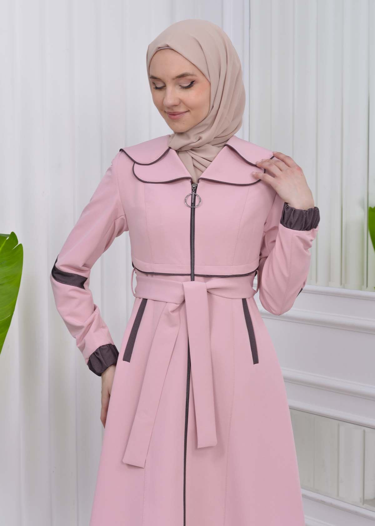 Damen Trenchcoat Frühlings/Sommer Slim Fit mit Gürtel und Kapuze (A-Linie) 1211 - Rosa