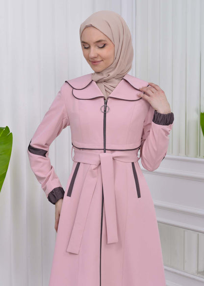Damen Trenchcoat Frühlings/Sommer Slim Fit mit Gürtel und Kapuze (A-Linie) 1211 - Rosa