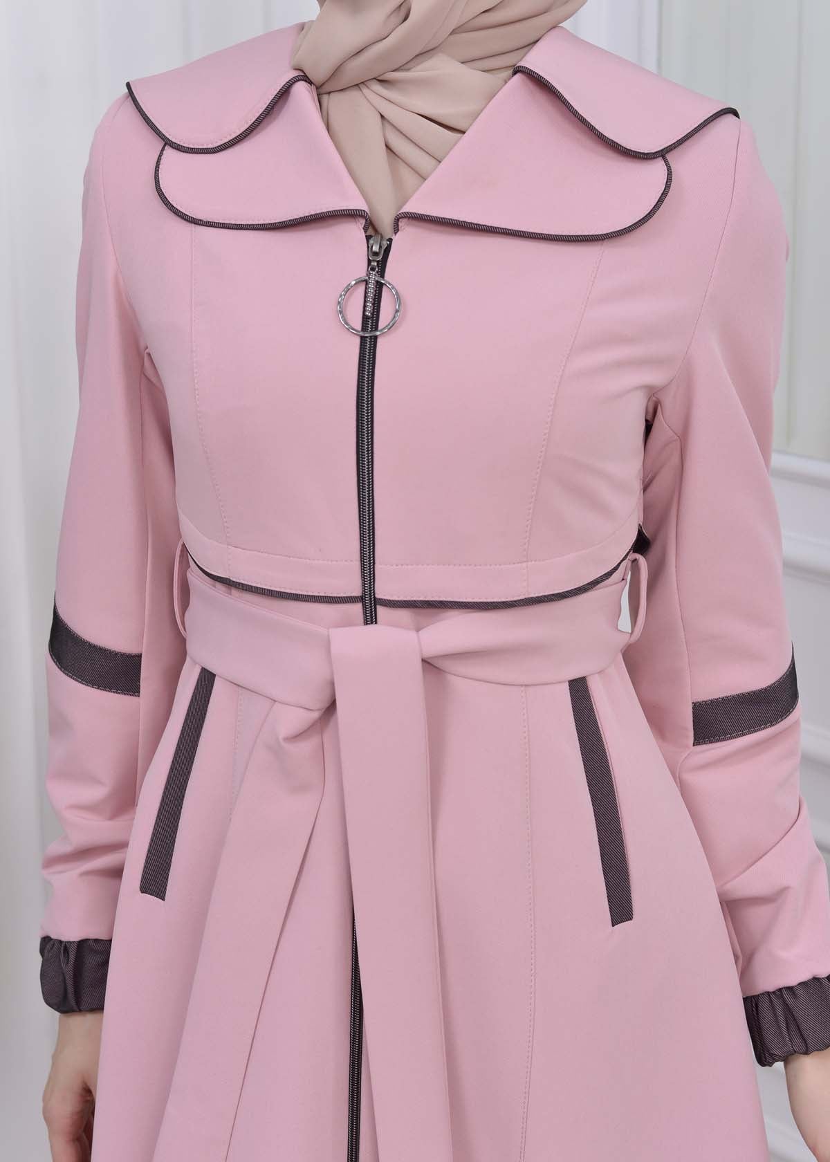 Damen Trenchcoat Frühlings/Sommer Slim Fit mit Gürtel und Kapuze (A-Linie) 1211 - Rosa